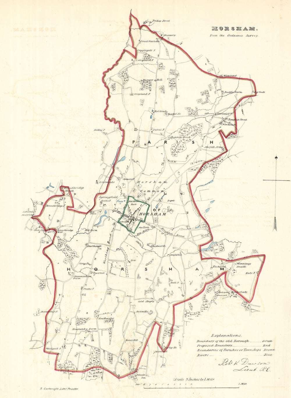 HORSHAM borough/town plan. REFORM ACT. Sussex. DAWSON 1832 old antique map