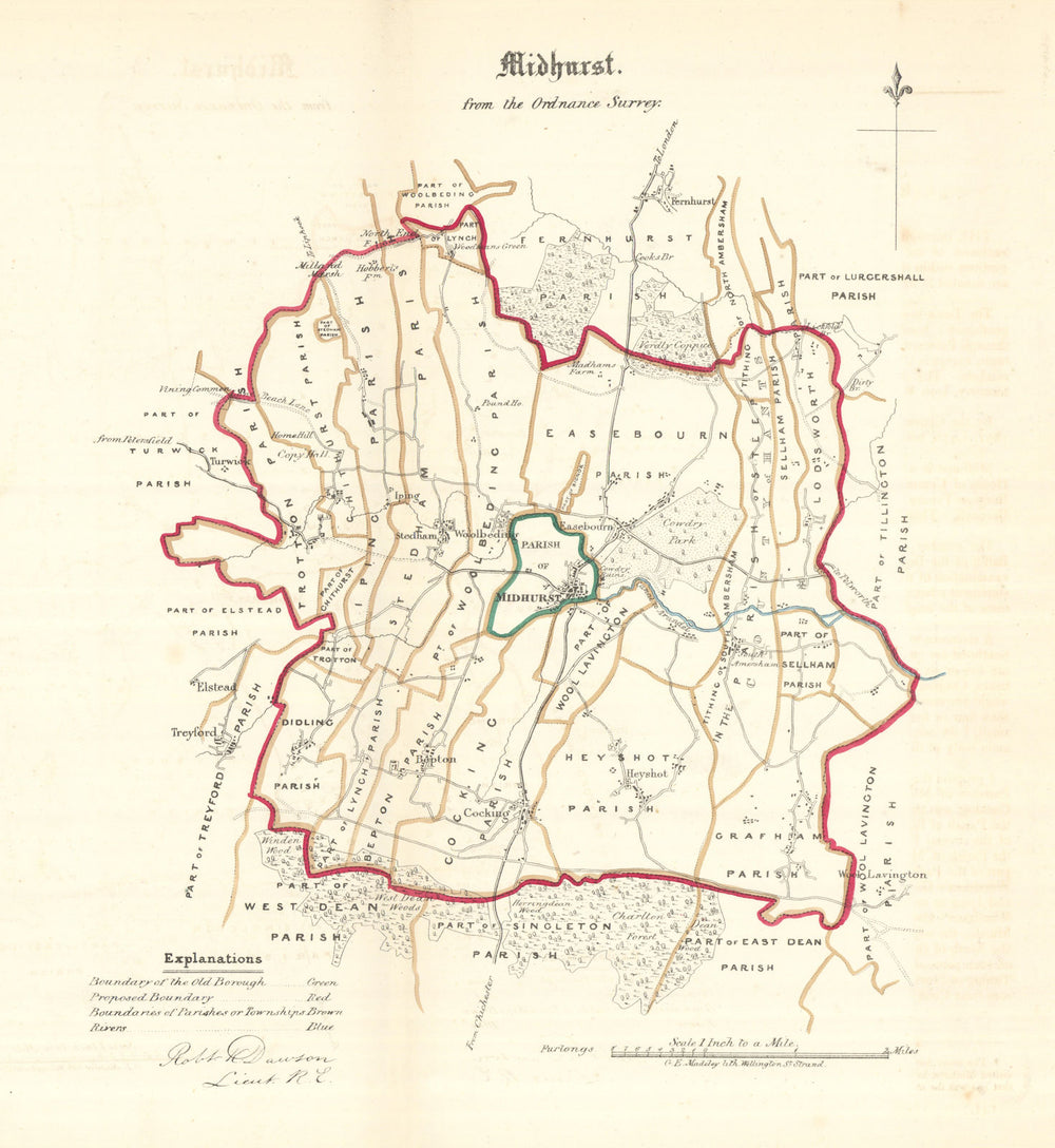 MIDHURST borough/town plan. REFORM ACT. South Downs, Sussex. DAWSON 1832 map