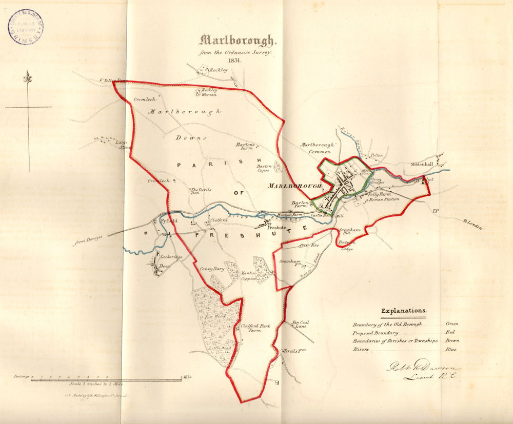 MARLBOROUGH town/borough plan. REFORM ACT. Lockeridge Wiltshire. DAWSON 1832 map