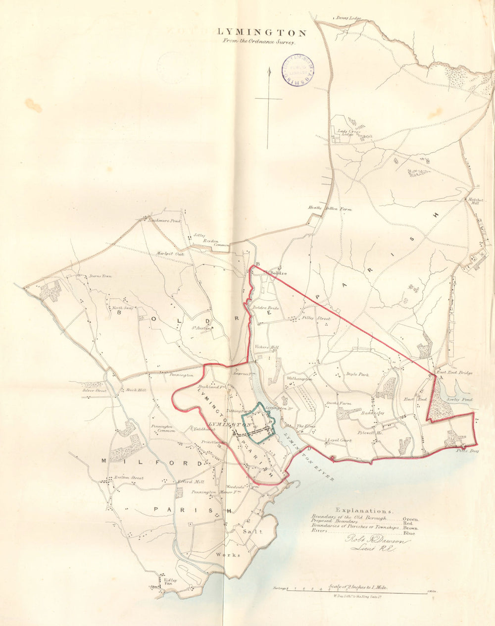 LYMINGTON town/borough plan. REFORM ACT. Baddesley. Hampshire. DAWSON 1832 map