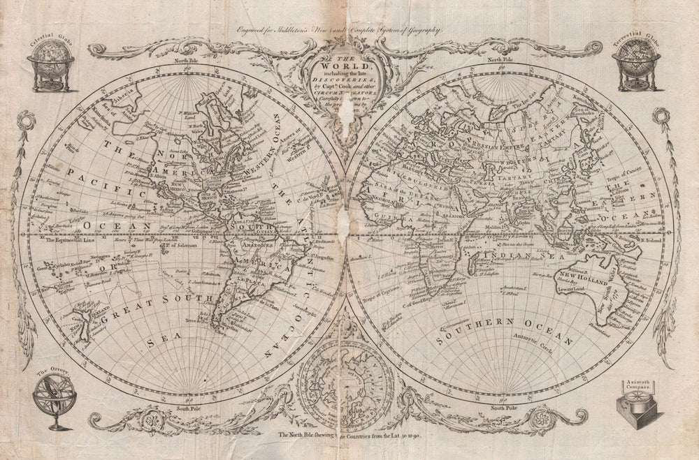 "The World including the late discoveries by Capt. Cook".  Thomas Bowen 1779 map