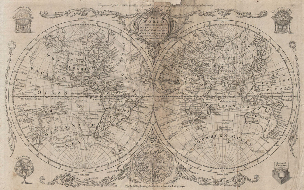 The World including the late discoveries by Captn Cook… by Thomas BOWEN 1789 map