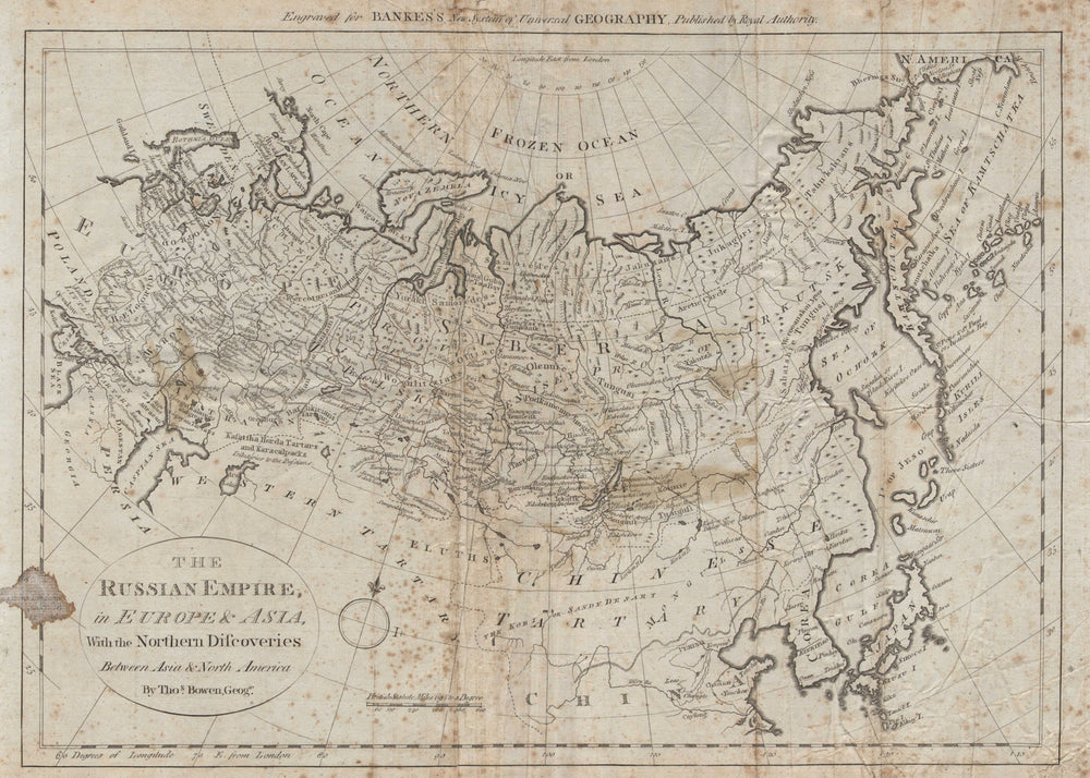 The Russian Empire in Europe & Asia with the northern discoveries BOWEN 1789 map