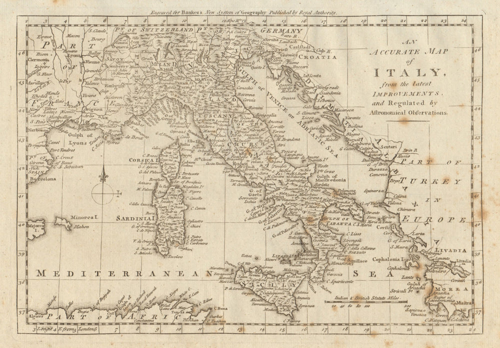 An accurate map of Italy from the latest improvements… By Thomas BOWEN 1789