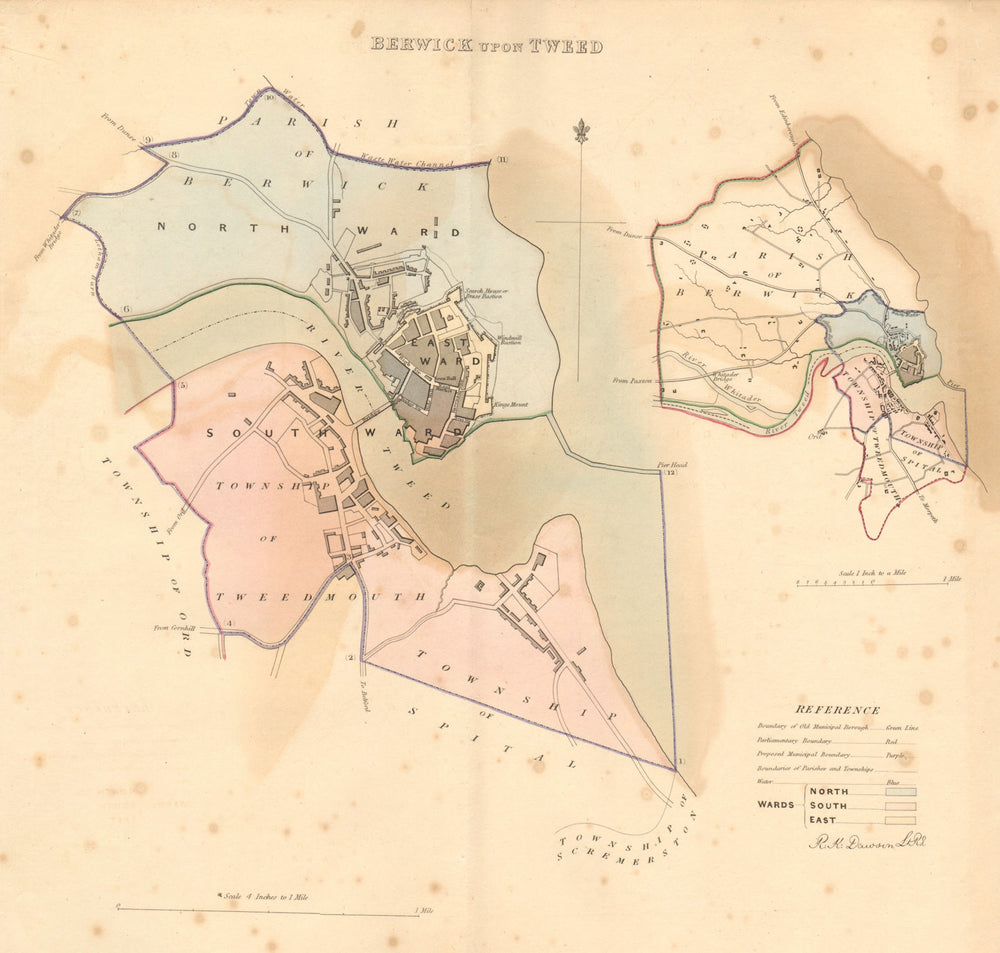 BERWICK UPON TWEED borough/town plan BOUNDARY REVIEW. Northumbs. DAWSON 1837 map