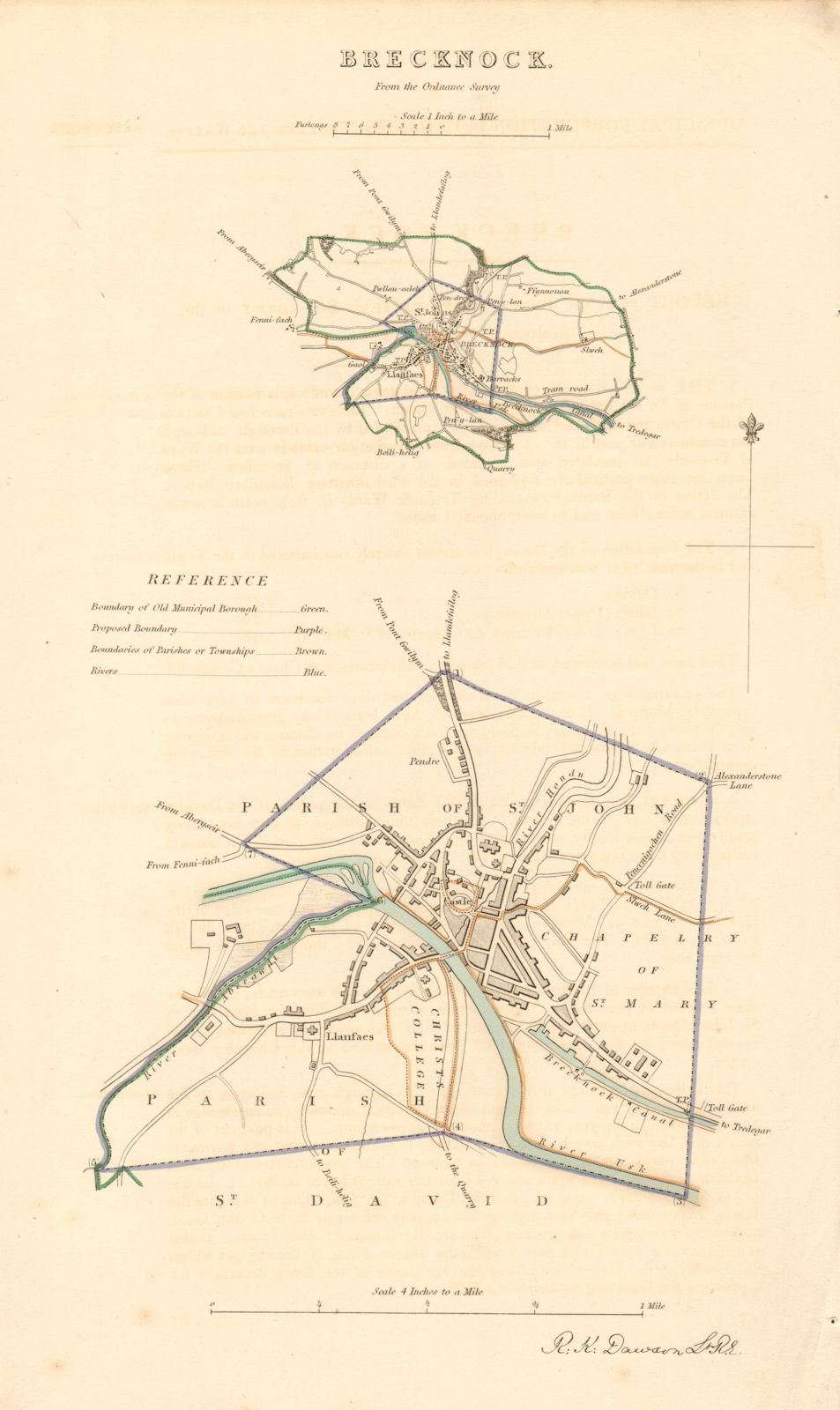 BRECKNOCK/BRECON borough/town plan. BOUNDARY REVIEW. Wales. DAWSON 1837 map