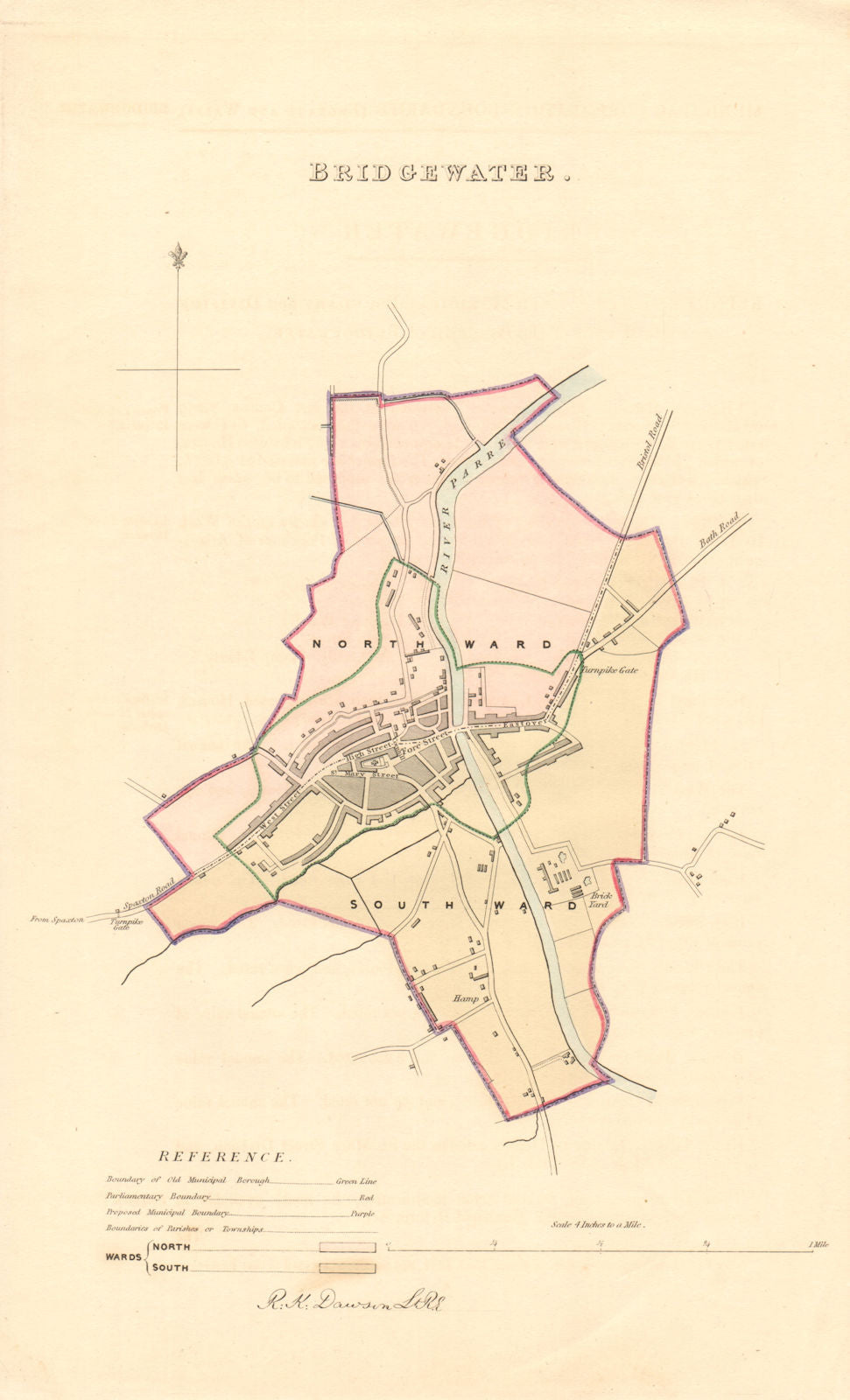 BRIDGWATER borough/town plan. BOUNDARY REVIEW. Somerset. DAWSON 1837 old map
