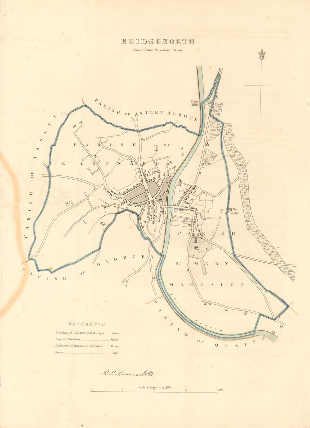 BRIDGNORTH borough/town plan. BOUNDARY REVIEW. Shropshire. DAWSON 1837 old map