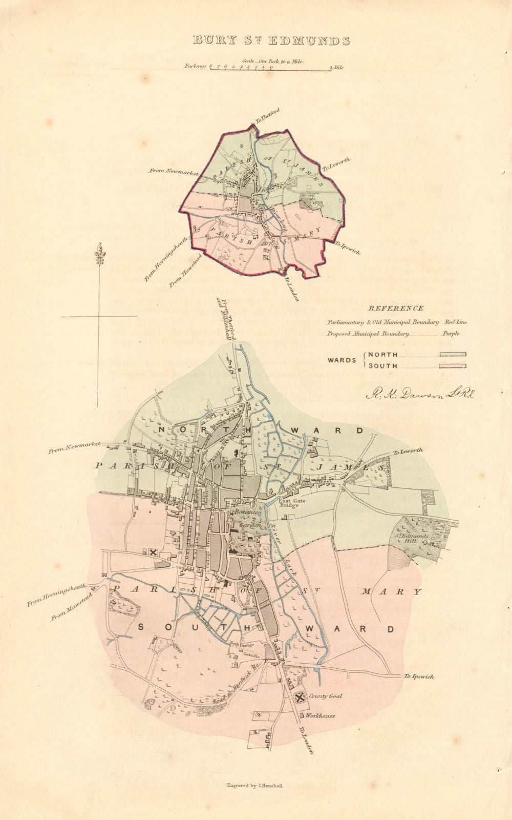 BURY ST EDMUNDS borough/town plan. BOUNDARY REVIEW. Suffolk. DAWSON 1837 map