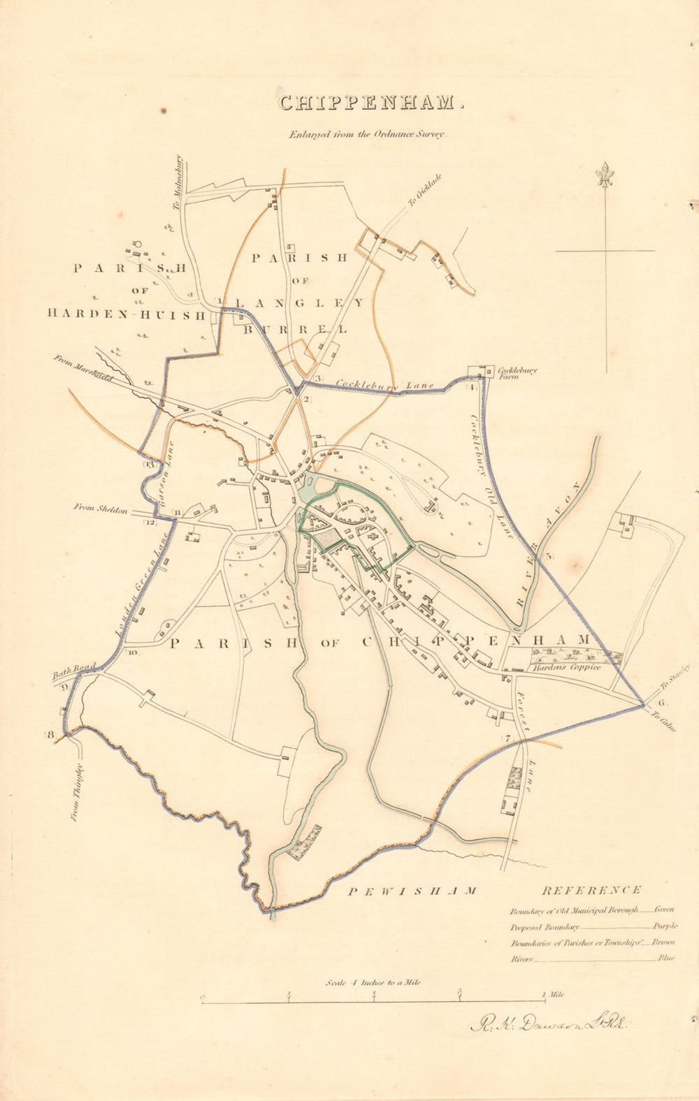CHIPPENHAM borough/town plan. BOUNDARY REVIEW. Wiltshire. DAWSON 1837 old map