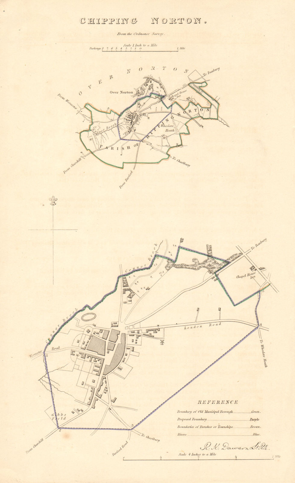 CHIPPING NORTON borough/town plan. BOUNDARY REVIEW. Oxfordshire. DAWSON 1837 map