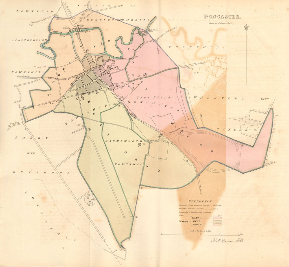 DONCASTER borough/town plan. BOUNDARY REVIEW. Yorkshire. DAWSON 1837 old map