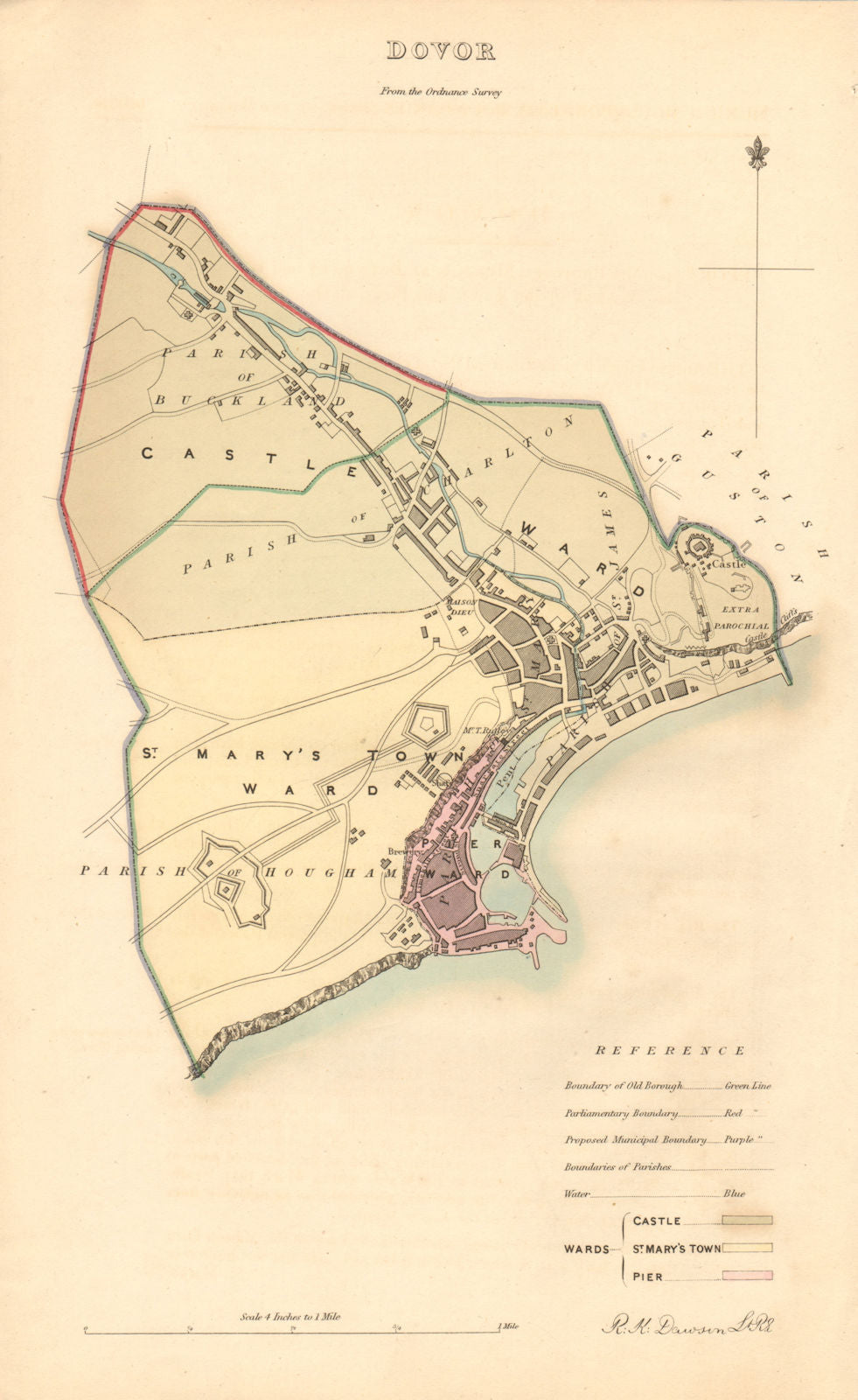 DOVER borough/town plan. BOUNDARY REVIEW. Kent. DAWSON 1837 old antique map