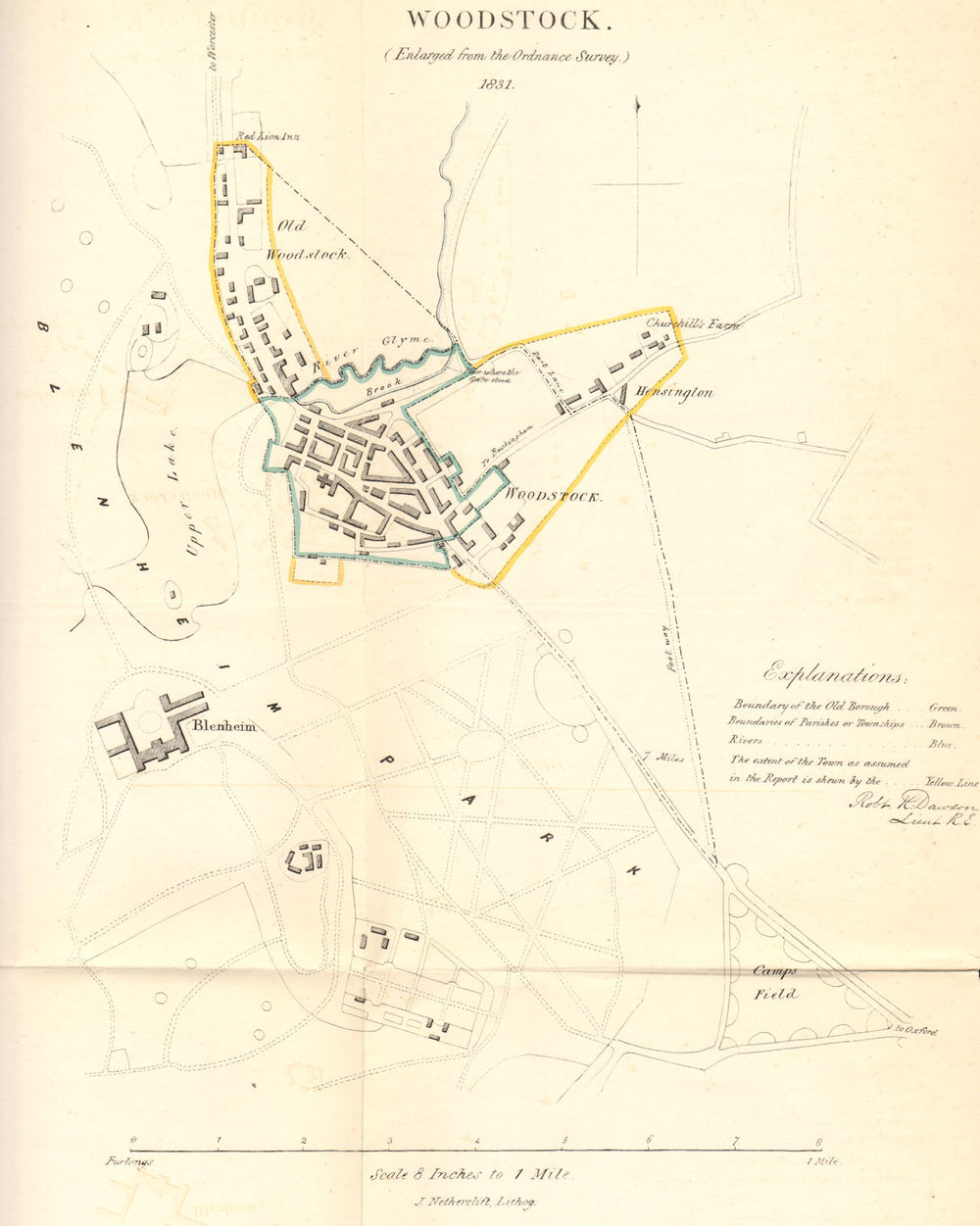WOODSTOCK borough/town plan. REFORM ACT. Blenheim. Oxfordshire. DAWSON 1832 map