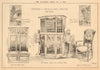 Vienna furniture. Highback hall seat, Chiffonier, chair. Austria 1904 print