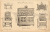 16-17th century furniture. Chair Jacobean cabinet Tudor dog grate flour bin 1904