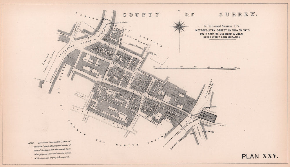 1877 Marshalsea Road development. Southwark Bridge Road-Borough High St 1898 map