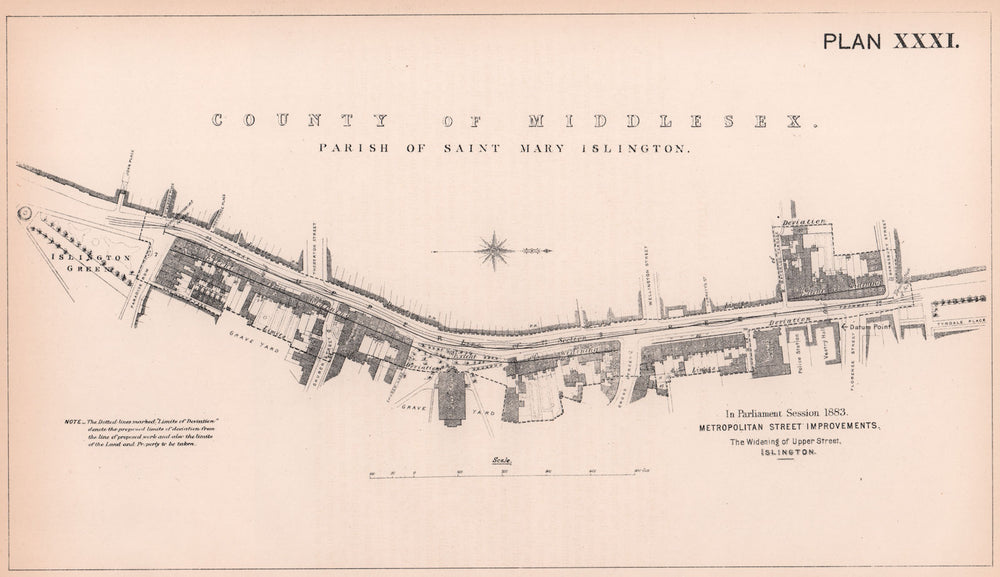 1883 Upper Street Islington widening. Islington Green - Florence Street 1898 map