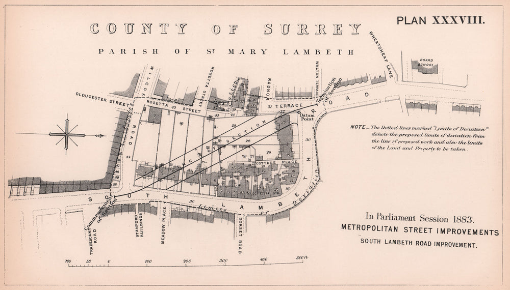 1883 South Lambeth Road rerouting. Old road. Vauxhall. Heyford Avenue 1898 map