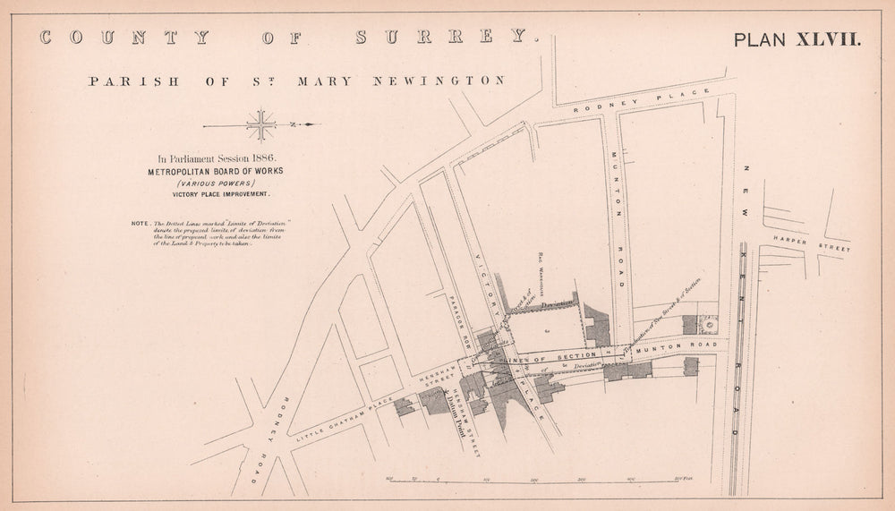 1886 Balfour Street extension. Victory Place, Elephant & Castle 1898 old map