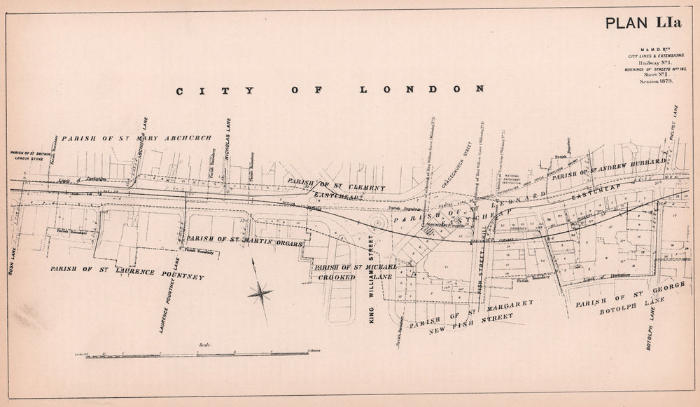 1879 Circle Line. City of London. Cannon Street & Eastcheap widening 1898 map