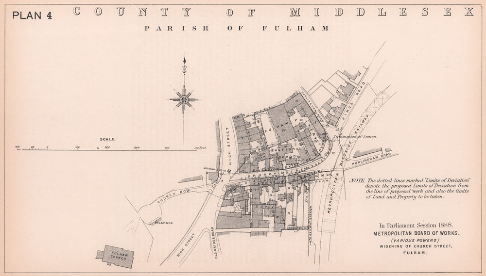1888 New King's Road widening at Fulham High Street. Church Street 1898 map
