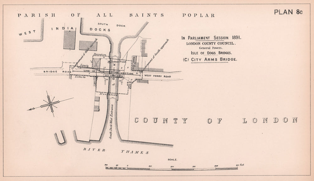 1891 Isle of Dogs Westferry Road bridge widening. South Dock West Entry 1898 map