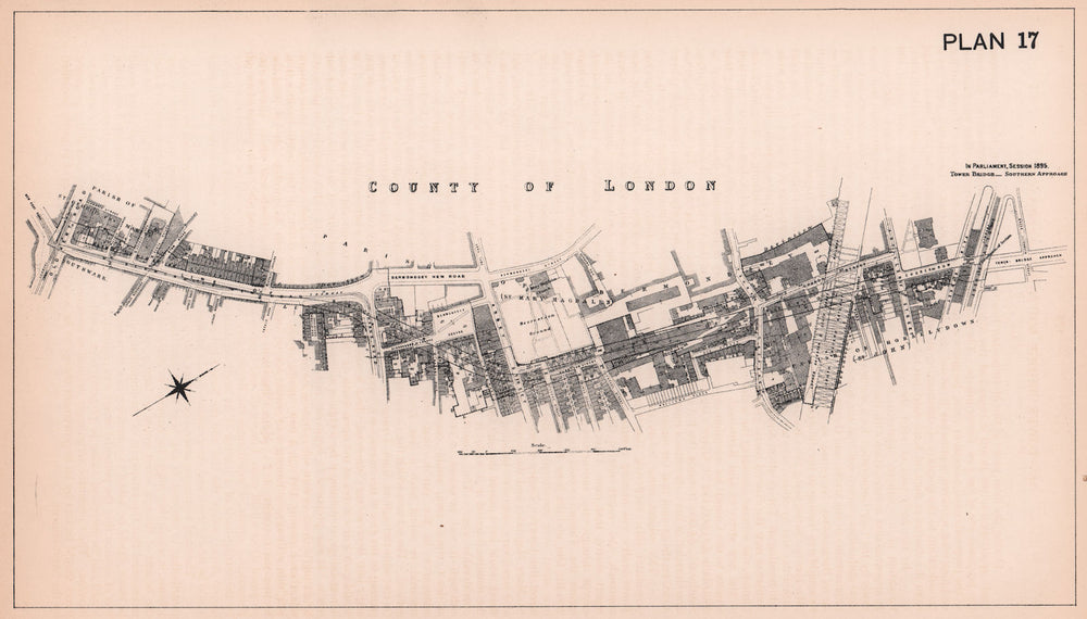 1895 Tower Bridge Road southern approach development. Bermondsey 1898 old map