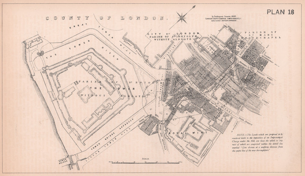 1897 Tower Bridge Approach Road. Mansell Street. Royal Mint. London 1898 map