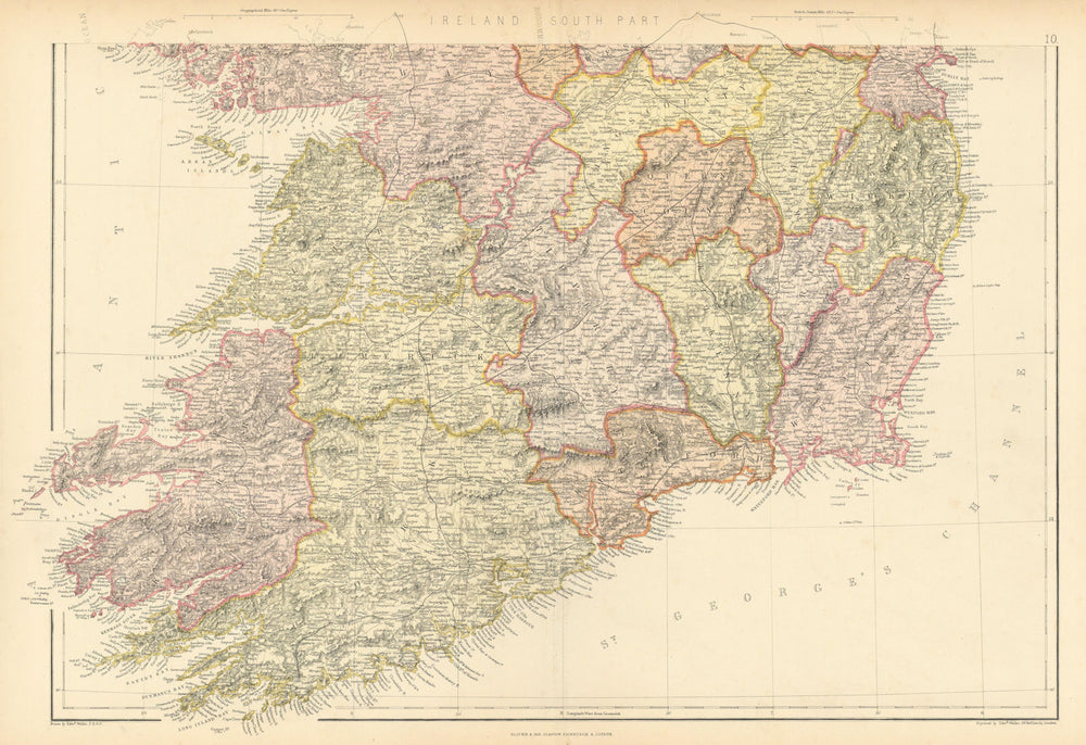 IRELAND SOUTH. Munster &c. Counties & railways. BLACKIE 1886 old antique map
