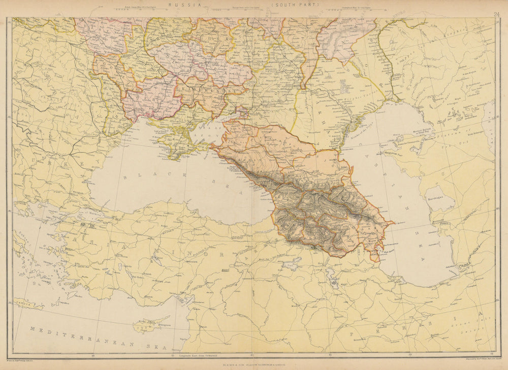 RUSSIA IN EUROPE S. Ukraine Caucasus Bessarabia.Oblasts.Scale in Versts 1886 map