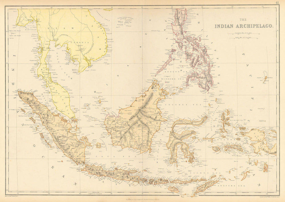 DUTCH EAST INDIES. "Indian Archipelago" Indonesia Philippines Singapore 1886 map
