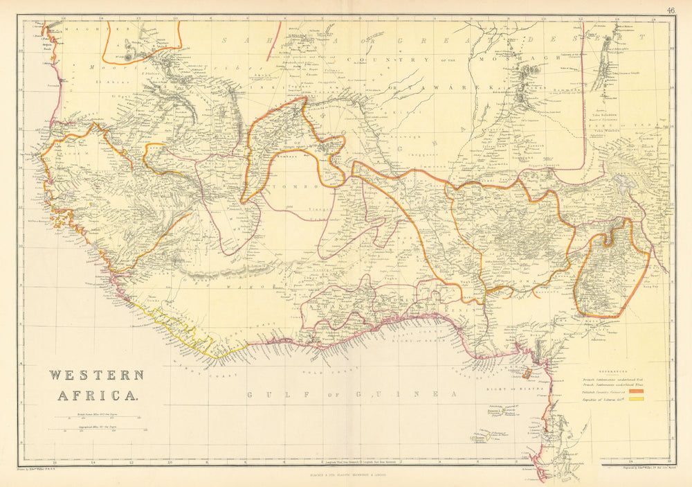 EARLY COLONIAL WEST AFRICA. Empires of Sokoto Gando Mas.Tribes.Fellatah 1886 map