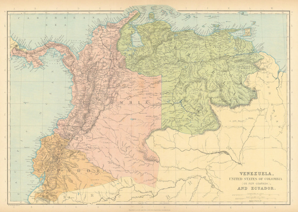S AMERICA NW. Venezuela, New Granada(Colombia) w/Panama Ecuador.BLACKIE 1886 map