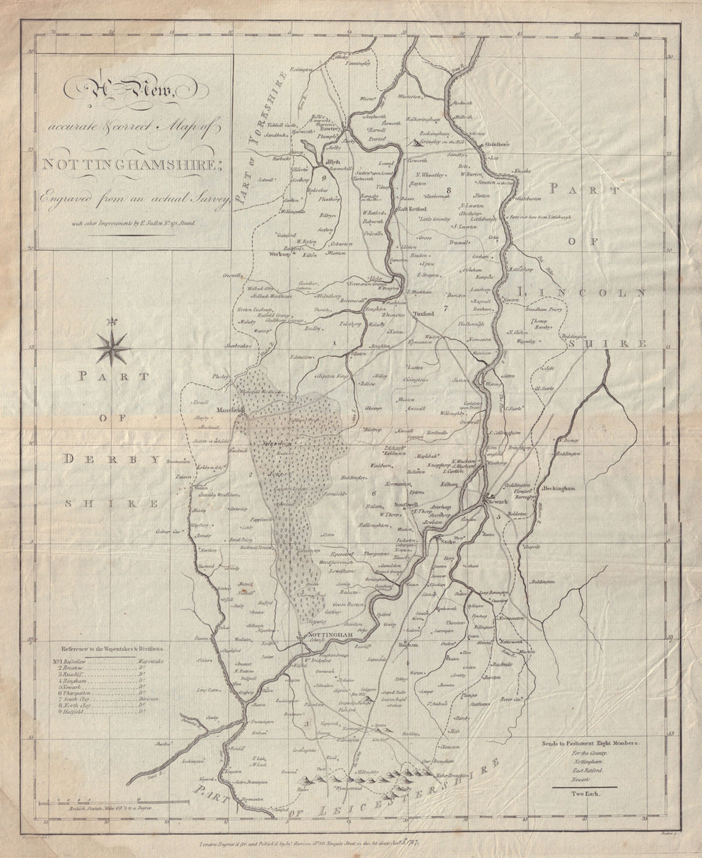 A new, accurate & correct map of Nottinghamshire. HARRISON 1787 old