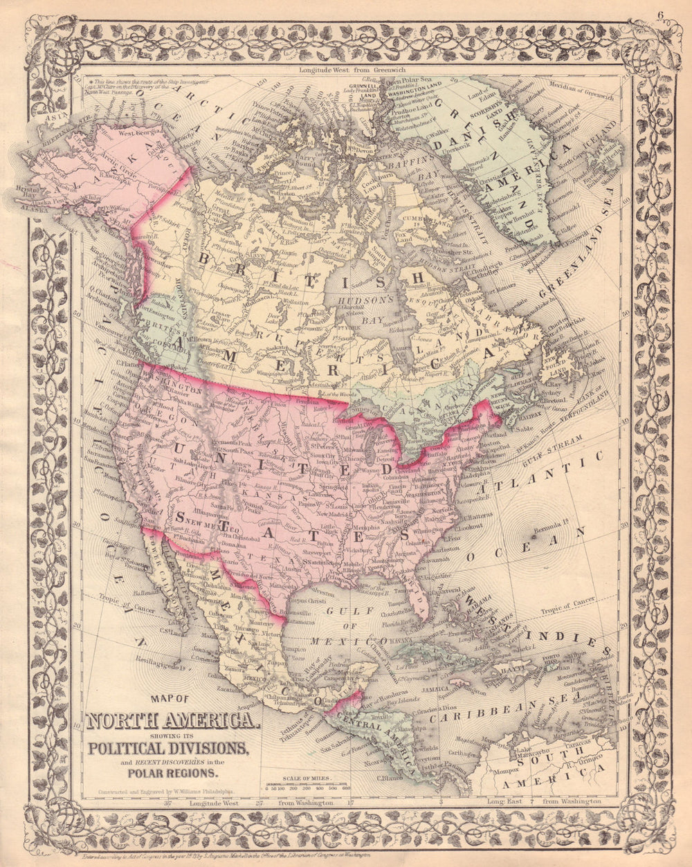 North America, showing its political divisions by S. Augustus Mitchell 1875 map