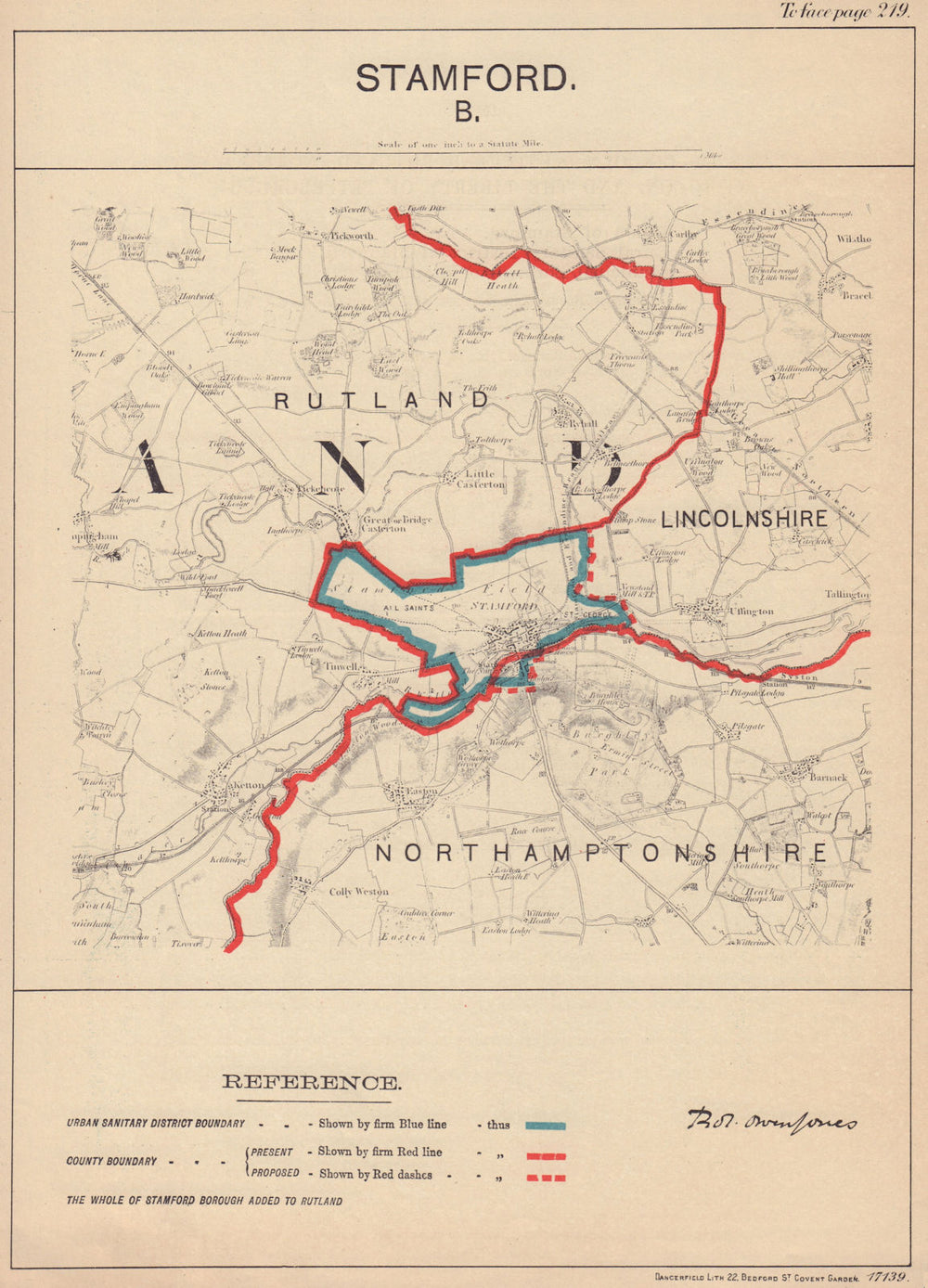 Stamford, Lincolnshire. JONES. BOUNDARY COMMISSION 1888 old antique map chart