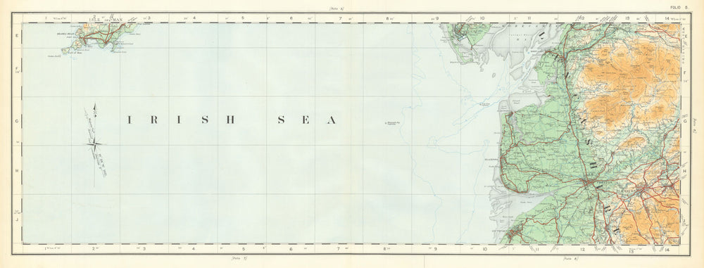 Isle of Man Lancashire Ribble Blackpool Preston. ORDNANCE SURVEY 1922 old map