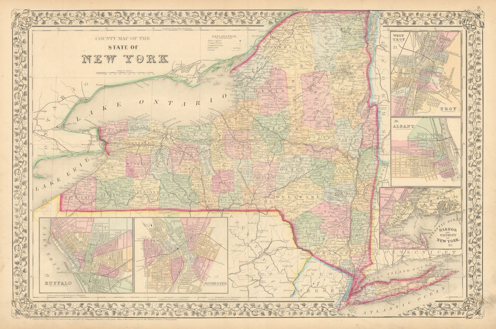 County map of the State of New York. Albany Troy Rochester Buffalo MITCHELL 1869