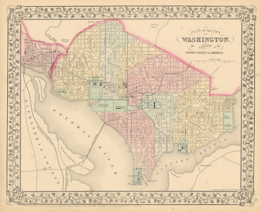 Plan of the City of Washington, the Capitol of the USA. MITCHELL 1869 old map
