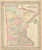 County map of Minnesota by Samuel Augustus Mitchell. State map 1869 old