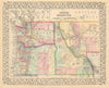 Map of Oregon, Washington, Idaho, and Part of Montana. MITCHELL 1869 old