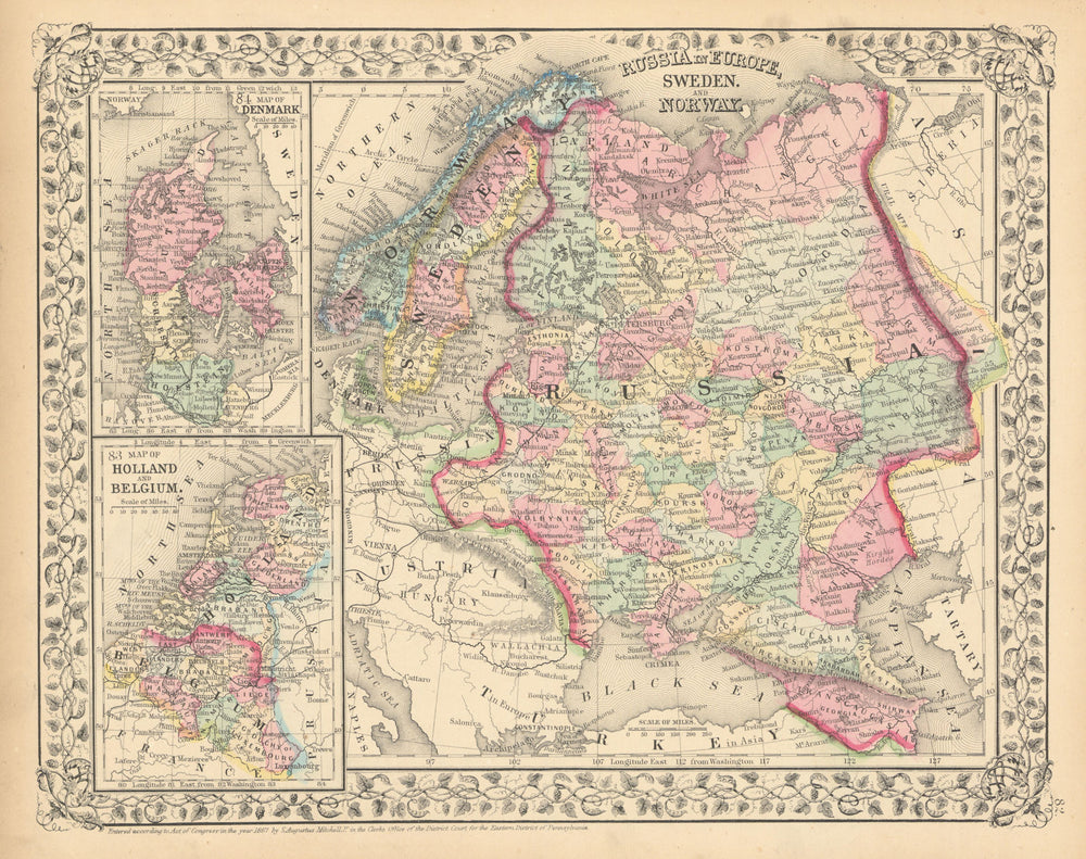 Russia in Europe, Sweden & Norway. Denmark Holland Belgium. MITCHELL 1869 map