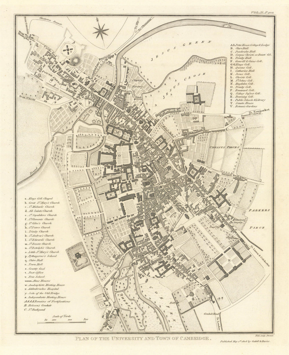 Plan of the University and Town of Cambridge by Samuel Neele 1810 old map