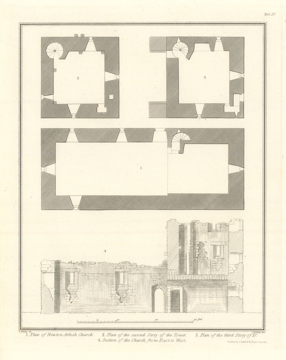 Plans & Section, St. John the Evangelist Church, Newton Arlosh, Cumbria 1816 map