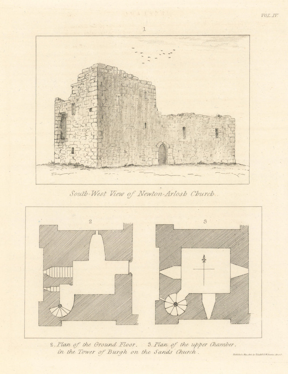 View & plans of St. John the Evangelist Church, Newton Arlosh, Cumbria 1816 map