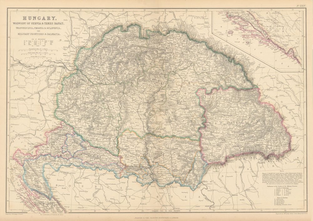Hungary, Woiwody of Servia & Temes Banat, Transylvania, Croatia… LOWRY 1859 map