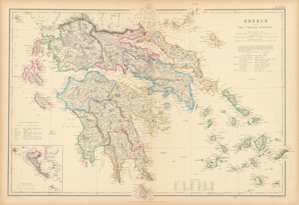 Greece & the Ionian Islands. Aegean Cyclades Saronic Sporades. HUGHES 1859 map