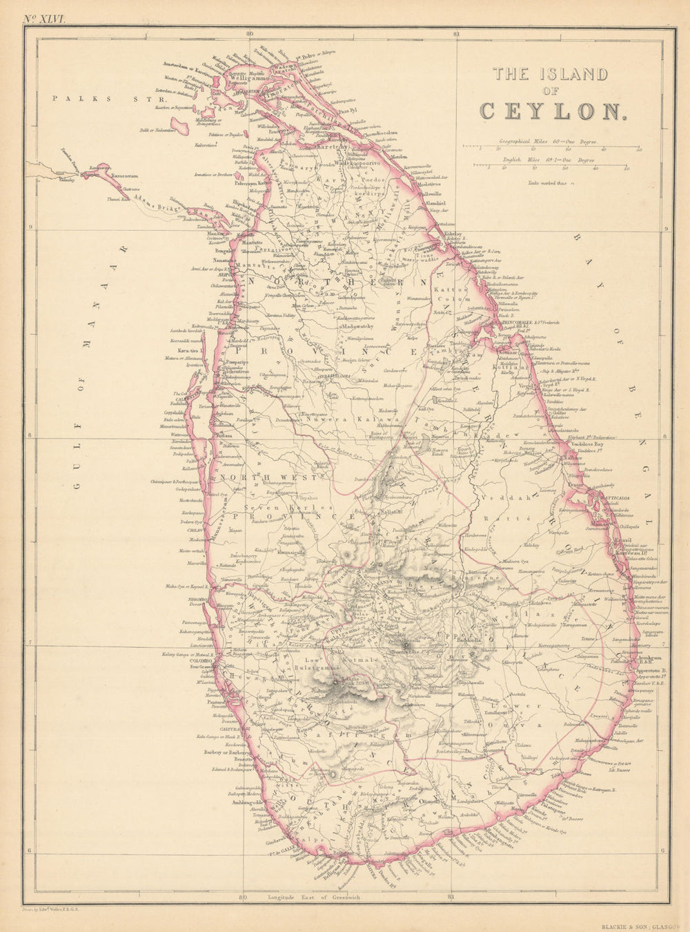 The Island of Ceylon by Edward Weller. Sri Lanka 1859 old antique map chart
