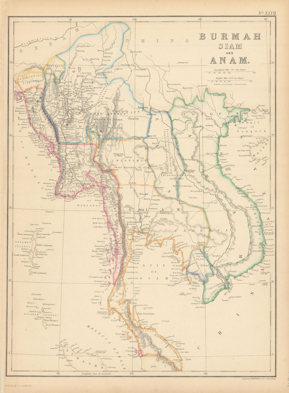Burmah, Siam & Anam. Indochina Shan States Thailand Vietnam. WELLER 1859 map